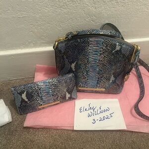Brahmin Blue and Gray Crossbody Bag with Wallet